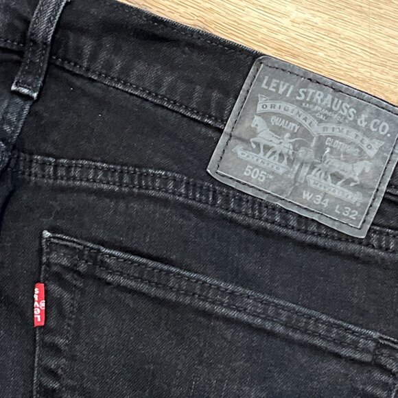 Men's Levis 505 Regular Fit Denim Jeans SZ 34x32 Black Stretch Modern Red Tab - Picture 10 of 13